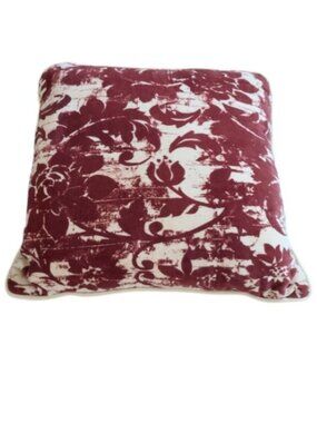 Source Unknown Burgundy and Cream Floral Pillow